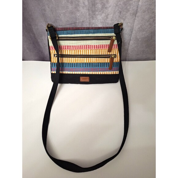 Fossil Passport Crossbody Purse Handbag Canvas Striped Multicolor Y2K Bohemian - Picture 2 of 13